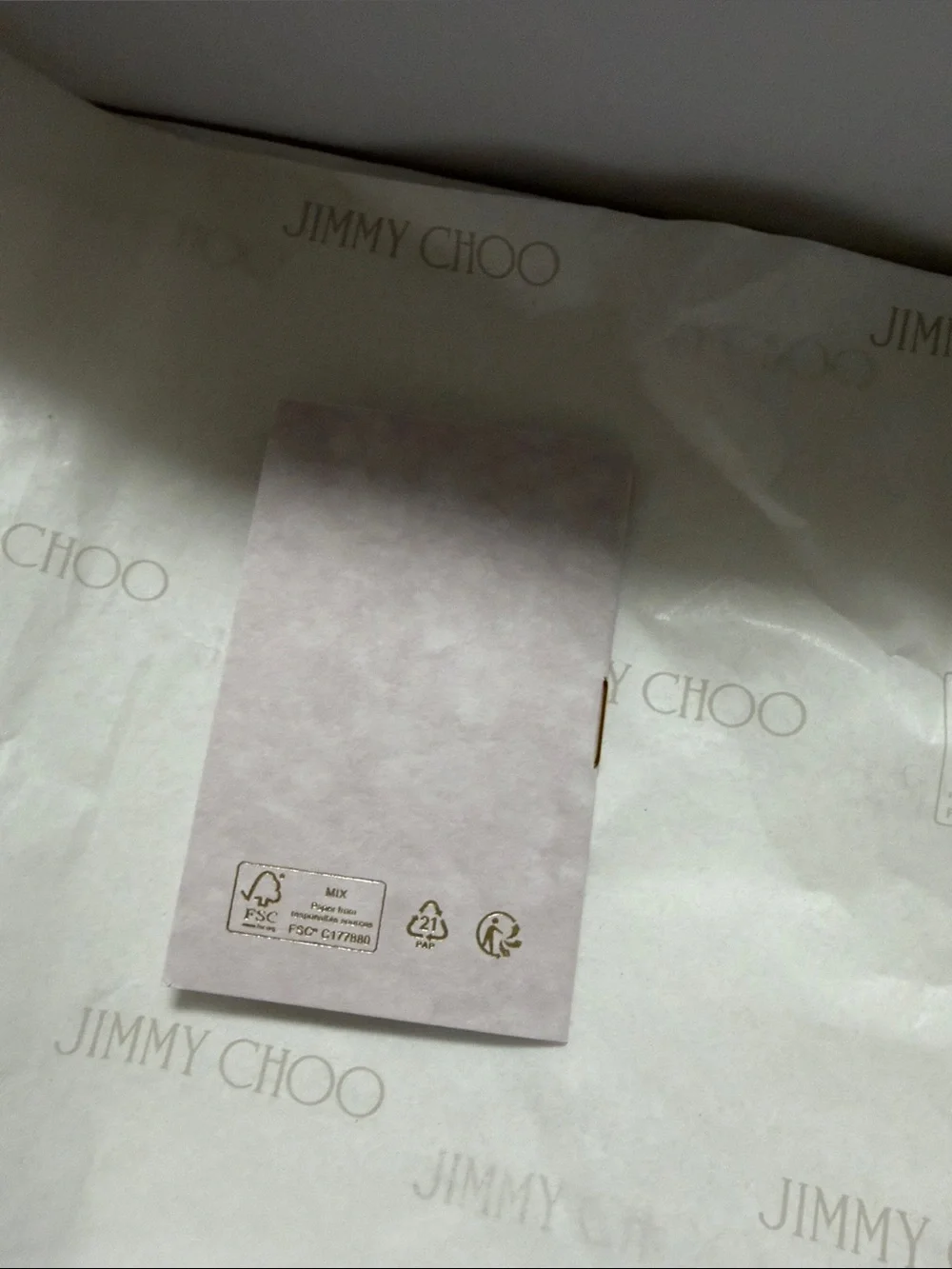 Jimmy Choo Box with Gold Foil Logo/ jimmy Choo printed tissues papers/ book card